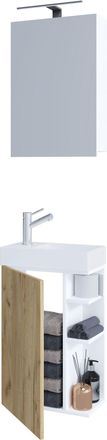ebuy24 Vcm Juego De 3 Piezas Lavadero Para Invitados Wc Ba&ntilde;o De Invitados Wc Lavabo Con Gabinete De Espejo Muebles De Ba&ntilde;o Juego De Ba&ntilde;o - Lumia (blanco / Ro