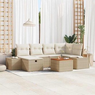 vidaXL Vidaxl - Conjunto De Sof&aacute; De Jard&iacute;n Con Coj&iacute;n 7 Pcs Beige Polirat&aacute;n