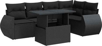 vidaXL Set De Sof&aacute;s De Jard&iacute;n 6 Piezas Y Cojines Rat&aacute;n Sint&eacute;tico Negro Vidaxl