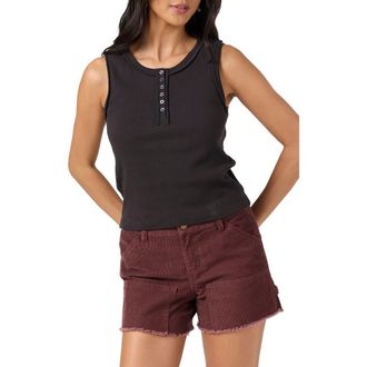 O'Neill Hattie Rib Henley Tank in Black at Nordstrom, Size Xx-Large