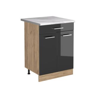 Vicco Mueble Bajo De Cocina R-line, Antracita Alto Brillo/roble Dorado, 60 Cm Con Caj&oacute;n Encimera M&aacute;rmol, Vicco