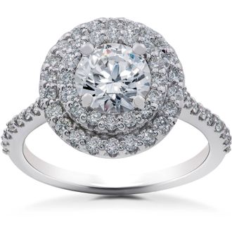 Pompeii3 1 5/8 ct Double Halo Diamond Eco Friendly Lab Grown Engagement Ring 14k Gold