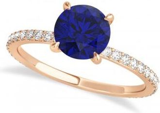 Allurez Round Blue Sapphire & Diamond Hidden Halo Engagement Ring 14k Rose Gold (1.68ct)