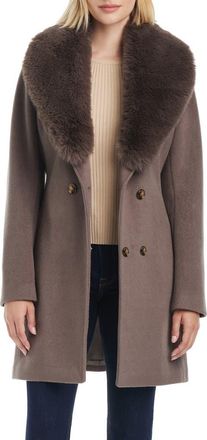Vince Camuto Wrap Coat with Removable Faux Fur Collar in Mink at Nordstrom, Size Xx-Large