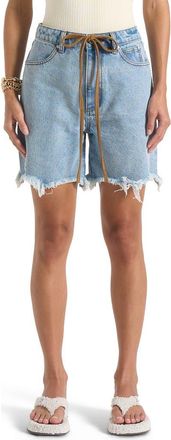 Mani&egrave;re De Voir Beau Distressed Denim Short in Mid Blue at Nordstrom, Size 8