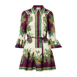 Alemais Relaxed-Fit Shirt Mini Dress - Dames - Jurken - Paars - Maat: 3XS Linnen