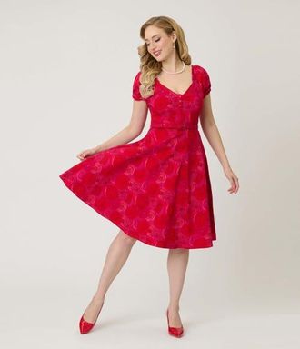 Unique Vintage Ohara Swing Dress in Red & Pink Flower Print at Nordstrom, Size X-Small