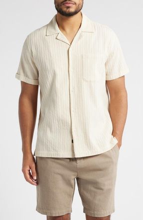 Rails Ohana Short Sleeve Stretch Cotton Plissé Button-Up Shirt in Cream at Nordstrom, Size Medium