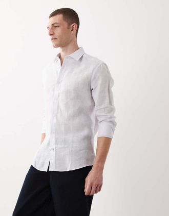 Mango Camicia a maniche lunghe 100% lino blu pallido