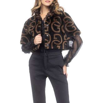Gorski Reversible G Printed Genuine Shearling Bolero in Black/chestnut at Nordstrom, Size X-Small