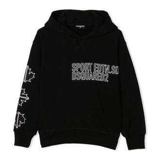 Dsquared2 Maple Leaf Print Logo Hooded Top - male - Dsquared2 - Kids Sweatshirts - Black - 10 Y - Kids