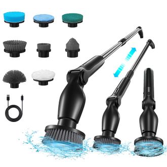 OEM Cepillo De Limpieza El&eacute;ctrico Giratorio Inal&aacute;mbrico 9 En 1, 9 Cabezales, &Aacute;ngulo Ajustable, Resistente Al Agua Ipx5, Pantalla Led, Para Ducha, Hogar, B