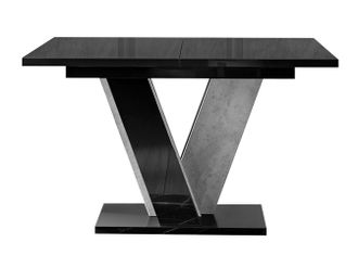 Mirjan24 Mesa Goodyear 125, Negro Brillante + Hormig&oacute;n, 75x90x120cm, Alargamiento, Aglomerado Laminado