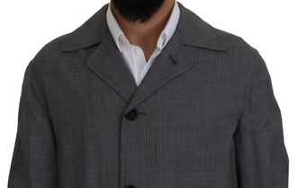 Dolce & Gabbana Mens Gray Wool Plaid Long Trench Coat Jacket Clothing