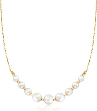 Ross-Simons 6-9mm Cultured Pearl Graduated Station Necklace in 18kt Gold Over Sterling