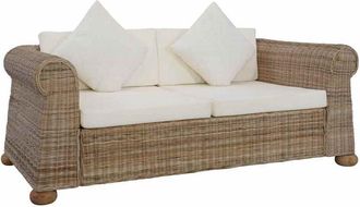 vidaXL Vidaxl - 2-Seater Sofa with Cushions Natural Rattan