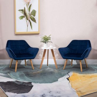 HOMCOM Modern Armchair Chair Accent Chair with Arms Wood Legs Set of 2 in Blue