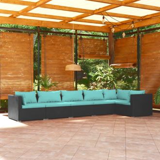 vidaXL Set De Muebles De Jard&iacute;n 6 Pzas Y Cojines Rat&aacute;n Sint&eacute;tico Negro Vidaxl