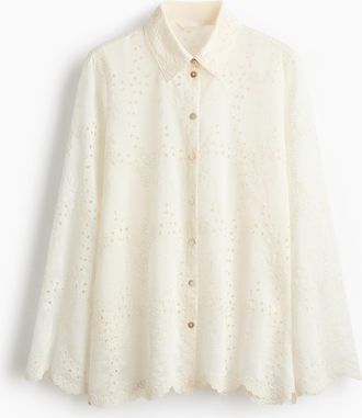 H&M Bluse mit Broderie Anglaise - Cremefarben