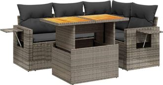 vidaXL Vidaxl - Juego De Sof&aacute;s Jard&iacute;n Con Cojines 5 Pzas Rat&aacute;n Sint&eacute;tico Gris