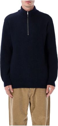 Colorful Standard Trui met Korte Rits - Heren - Coltruien - Blauw - XL - Wol - Truien & Vesten