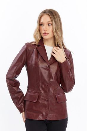 FURNIQ Esther Leather Jacket in Burgundy at Nordstrom, Size X-Large