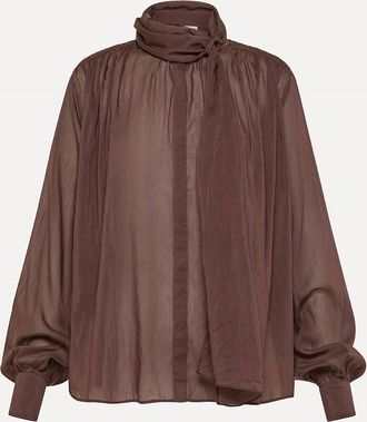 Forte_Forte Womens Voile Bow-Tie Shirt In Chocolate