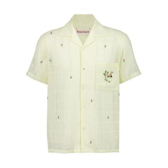 Baziszt Short Sleeve Shirts, male, Yellow, S, Checkered Flowers Shirt