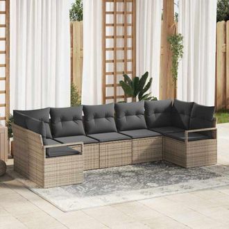 vidaXL Conjunto De Sof&aacute; De Jard&iacute;n 7 Pcs Gris Polirat&aacute;n Vidaxl