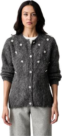 Silvian Heach Gebreide Cardigan met Bloemenprint - Dames - Vesten - Grijs - M - Wol - Truien & Vesten
