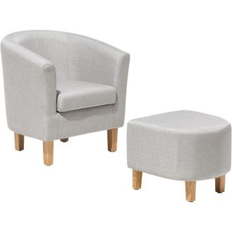 Beliani Beliani - Classic Fabric Tub Chair with Footstool Grey Fabric Armchair Living Room Holden
