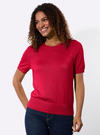 Casual Looks Kurzarmpullover CASUAL LOOKS Kurzarm-Pullover, Damen, Gr. 36, rot, 100% Baumwolle, unifarben, Pullover Kurzarmpullover