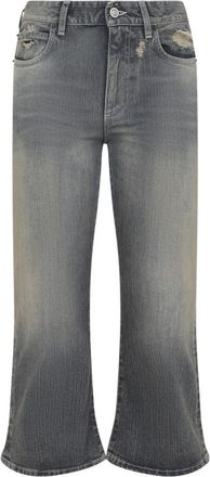 Balenciaga Grey Light Laced Flared Capri Cotton Jeans