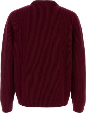 Gucci Mens Logo-Embroidered Wool Blend Sweater Burgundy