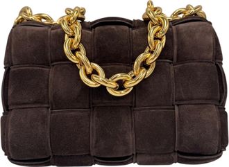 Bottega Veneta Womens Padded Chain Cassette Brown Velvet Gold Leather - One Size