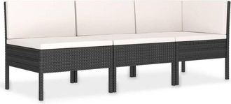 vidaXL Set De Muebles De Jard&iacute;n 3 Pzas Y Cojines Rat&aacute;n Sint&eacute;tico Negro Vidaxl
