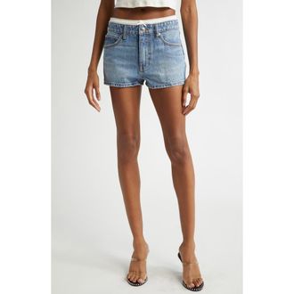 Alexander Wang Pointelle Waistband High Waist Denim Mini Shorts in Vintage Light Indigo at Nordstrom Rack, Size 30