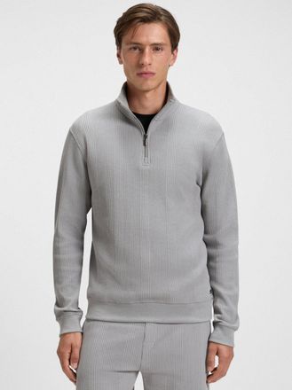 HUGO BOSS Mens Light Pastel Grey Structure Quarter Zip Sweatshirt - Size Medium