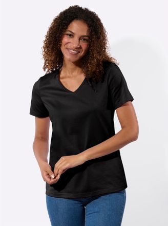 Casual Looks Kurzarmshirt CASUAL LOOKS 2er-Pack Shirts, Damen, Gr. 36, schwarz, ecru, 100% Baumwolle, unifarben, V-Ausschnitt, Shirts Kurzarmshirt