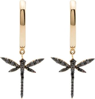 Anapsara Orecchini Dragonfly piccoli con pendente in oro giallo 18 carati