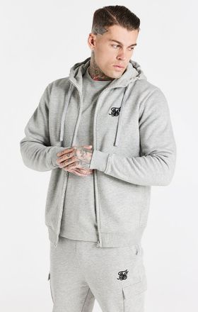 Siksilk Sudadera con capucha y cremallera con cuello funnel esencial gris jaspeado para hombre SikSilk XXL
