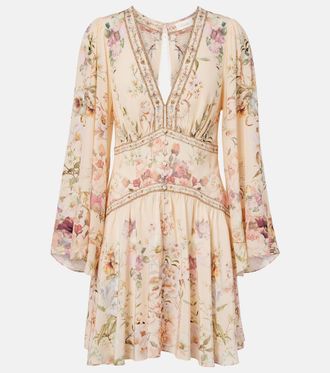 Camilla Embellished floral silk minidress