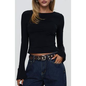 Princess Polly Harpur Long Sleeve Open Back Crop Top in Black at Nordstrom, Size 10