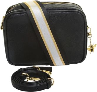 Alice Wheeler Camera Crossbody Soho Bag Double Zipped with 2 straps and bee attachment (Black Striped)