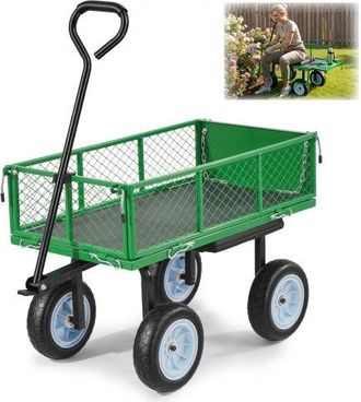 OEM Carro De Jard&iacute;n Con Ruedas, Carro De Mano Capacidad M&aacute;xima 226 Kg, Acero Reforzado Con Neum&aacute;ticos, Asiento, Asa Ajustable, Paneles Desmontables Para T