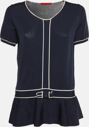Carolina Herrera Navy Blue Stretch Knit Short Sleeves Top