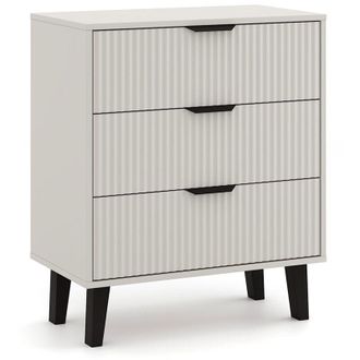 Topeshop Sonia - Com&ograve; a 3 cassetti con frontali scanalati in stile scandinavo - 70x39x81,5 cm - Mobile contenitore - Beige Cachemire