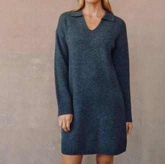 Bella Dahl Collared Pullover Sweater Dress In Charcoal