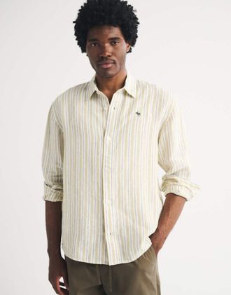 Abercrombie & Fitch Camicia a maniche lunghe 100% lino giallo a righe blu