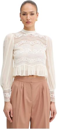 Twinset Top met kanten inzetstukken en ruches - Dames - Blouses - Beige - S - Overhemden